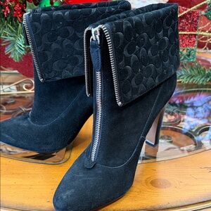 Coach Black Heeled Boots with Zipper Detail